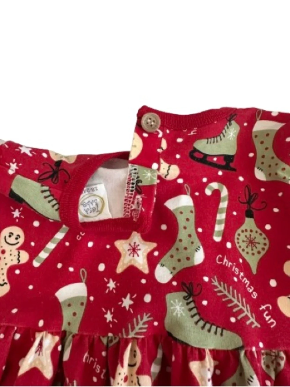 Tesa Babe Girl 18-24M Red & Striped Sleeves Jersey Cotton Blend Holiday Dress